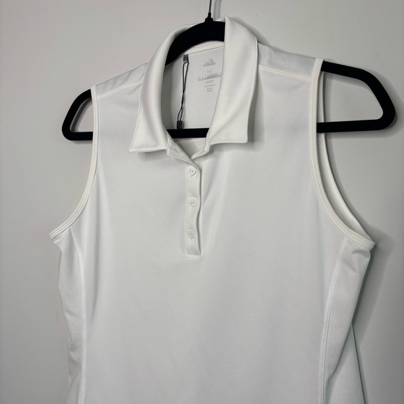 Adidas White Sleeveless Collared Golf Polo Shirt Size Medium Activewear - Picture 3 of 7